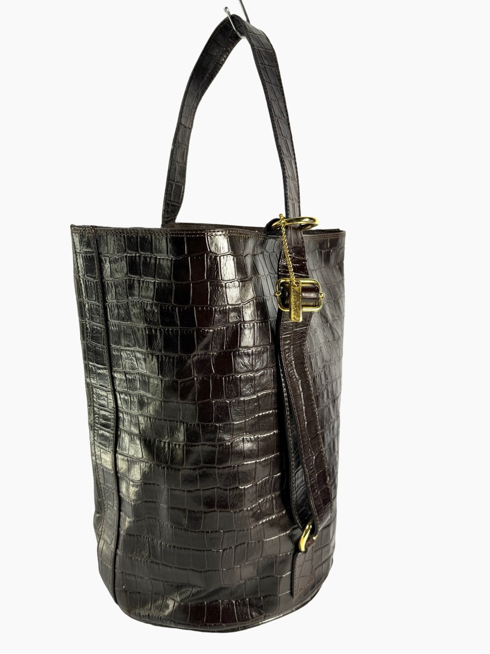 Lord & Taylor Croc-Embossed Leather Bucket Shoulder Bag - Dark Brown